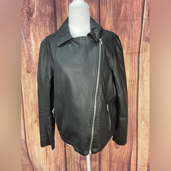 Skye’s the Limit Black long sleeve faux leather lined biker jacket women’s L - Picture 4 of 17